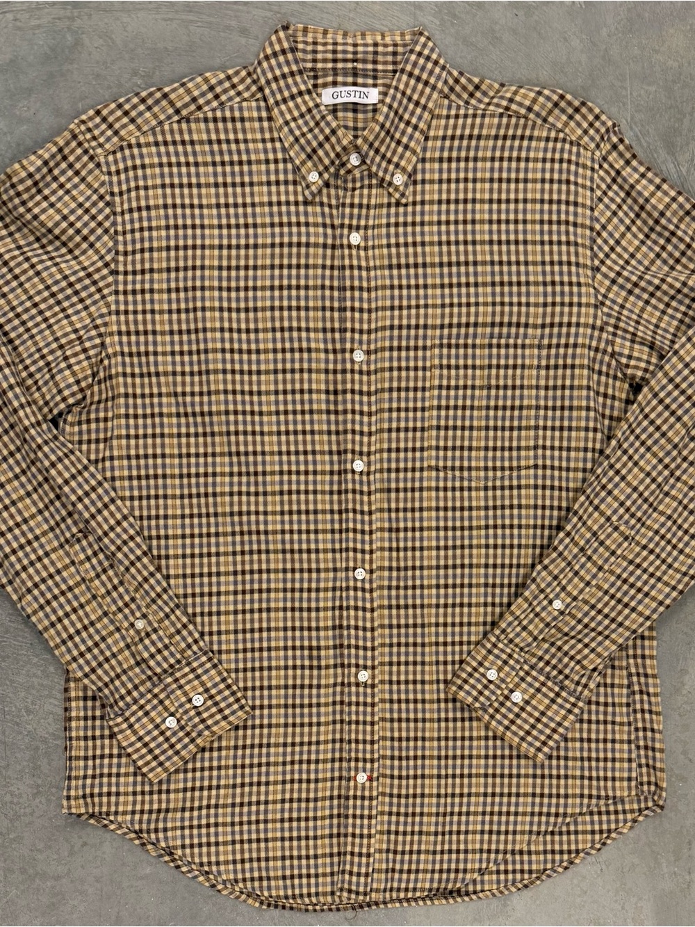 GUSTIN Tan/Brown/Blue Check Button-Down Shirt - XL